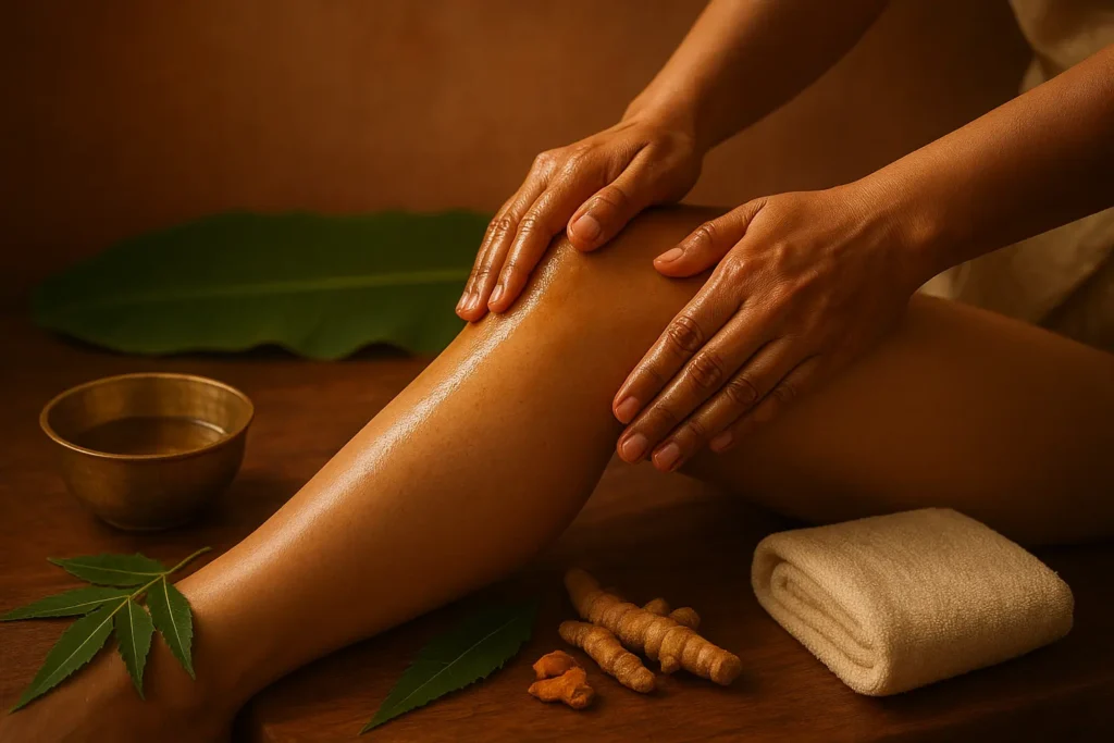 Traditional Ayurvedic treatment for arthritis in Kerala with herbal oil massage